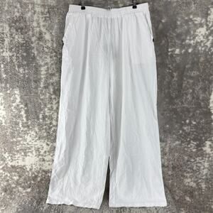 NEW Cozy Size 3XL Wide Leg Flat Front Pants White Elastic Waist Pull On Pocket